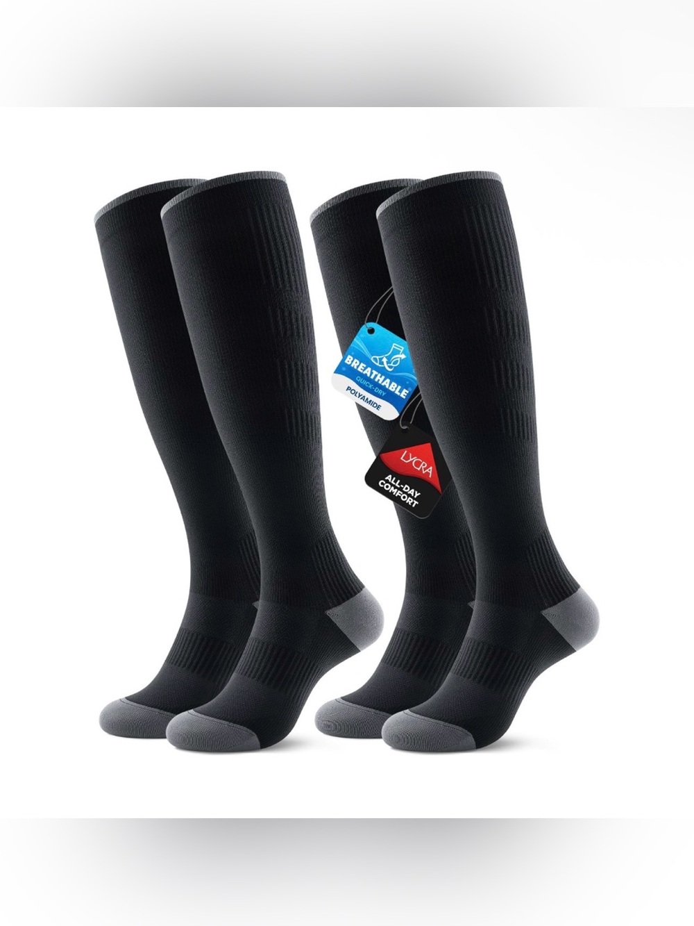 Breathable Compression Socks for Women and Men,15-20 mmHg,2 Pairs L/XL